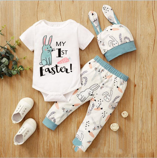 Easter Print Rabbit Romper Three Piece 2 Colors