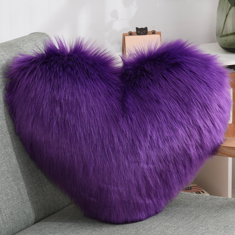 Heart Shape Plush Fluffy Shaggy Cushion