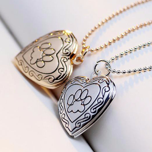 Pet Cat Dog Pawprint Photo Frame Memory Locket Necklace