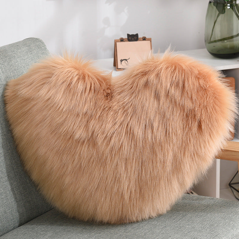 Heart Shape Plush Fluffy Shaggy Cushion