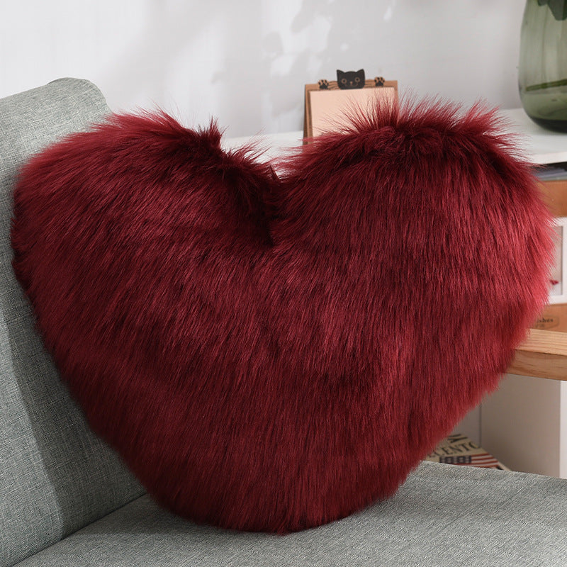 Heart Shape Plush Fluffy Shaggy Cushion