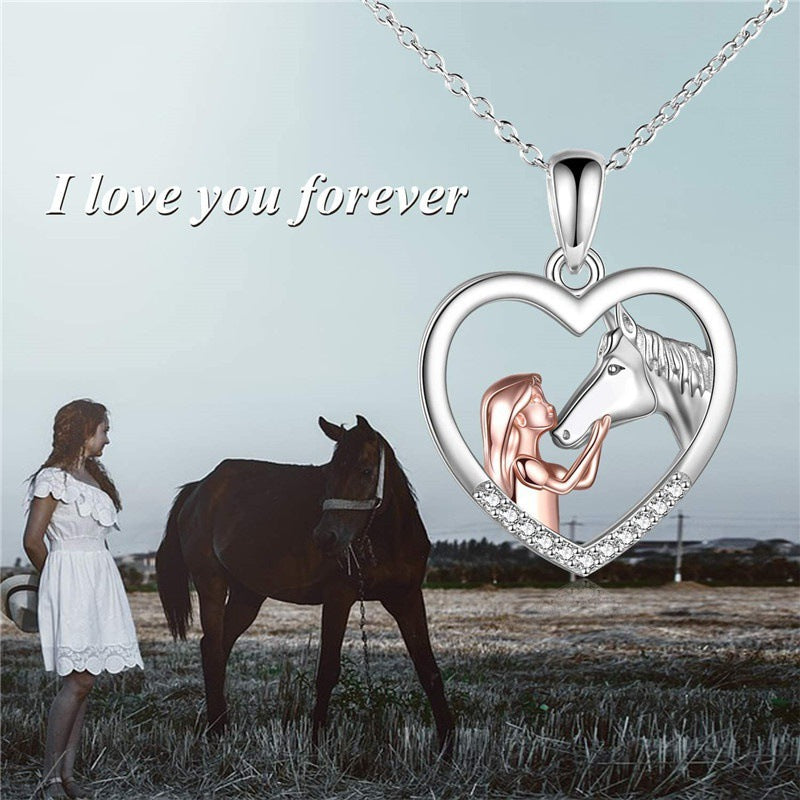 Girl And Horse Heart Necklace